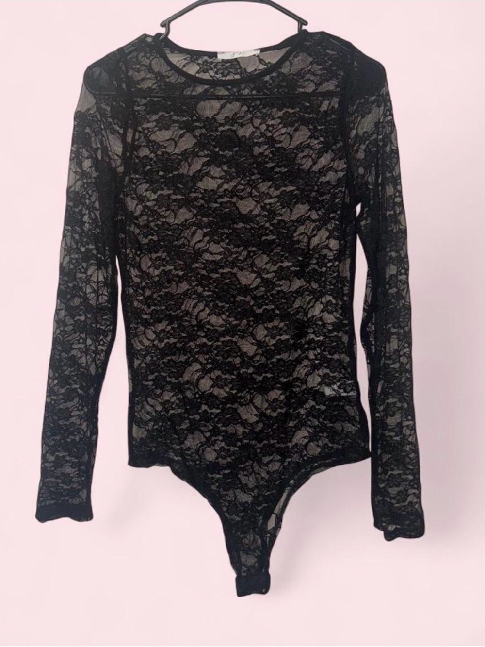 gaze Black Sheer Lace Long-Sleeve Bandeau Bodysuit